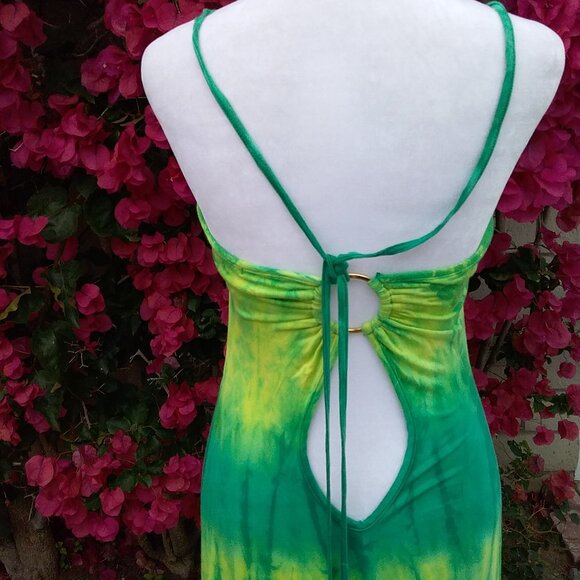Michelle Jones Dress Women's Maxi Size Med Green Tie-Dye Festival - Picture 5 of 8